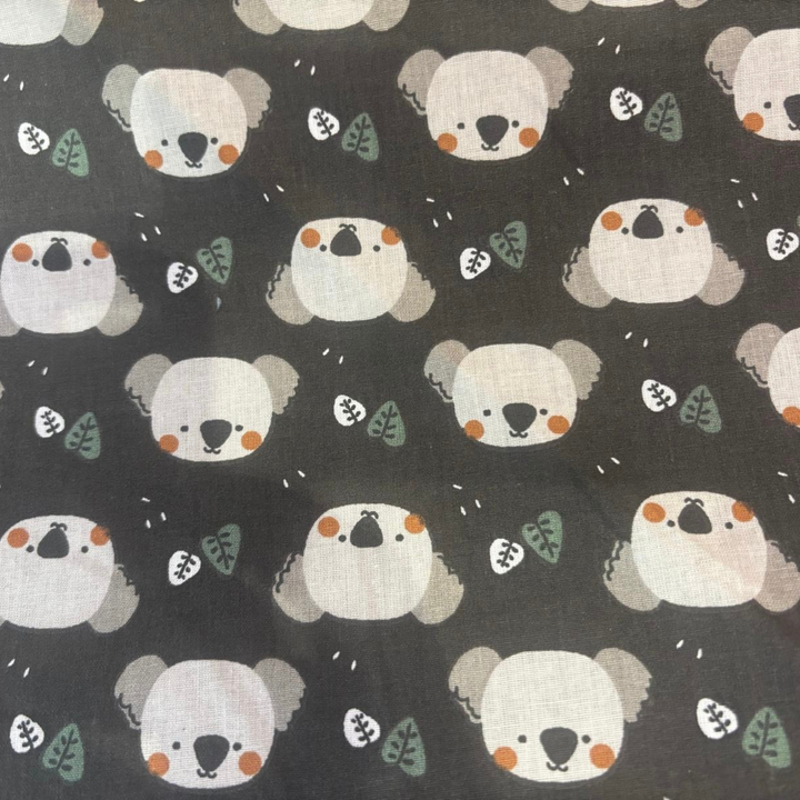 Black Koala Cotton Fabric