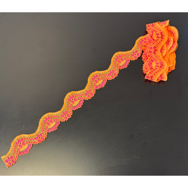 Orange Pink Lace Trim 3.5cm