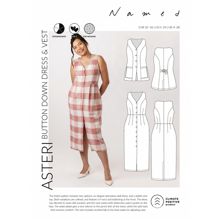 Asteri Button Down Dress & Vest Sewing Pattern - Named Clothing