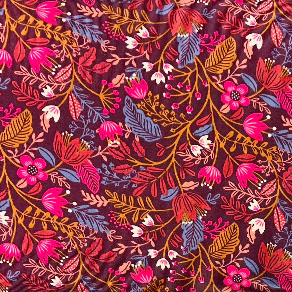 Berry & Pink Floral Cotton Spandex Jersey Fabric