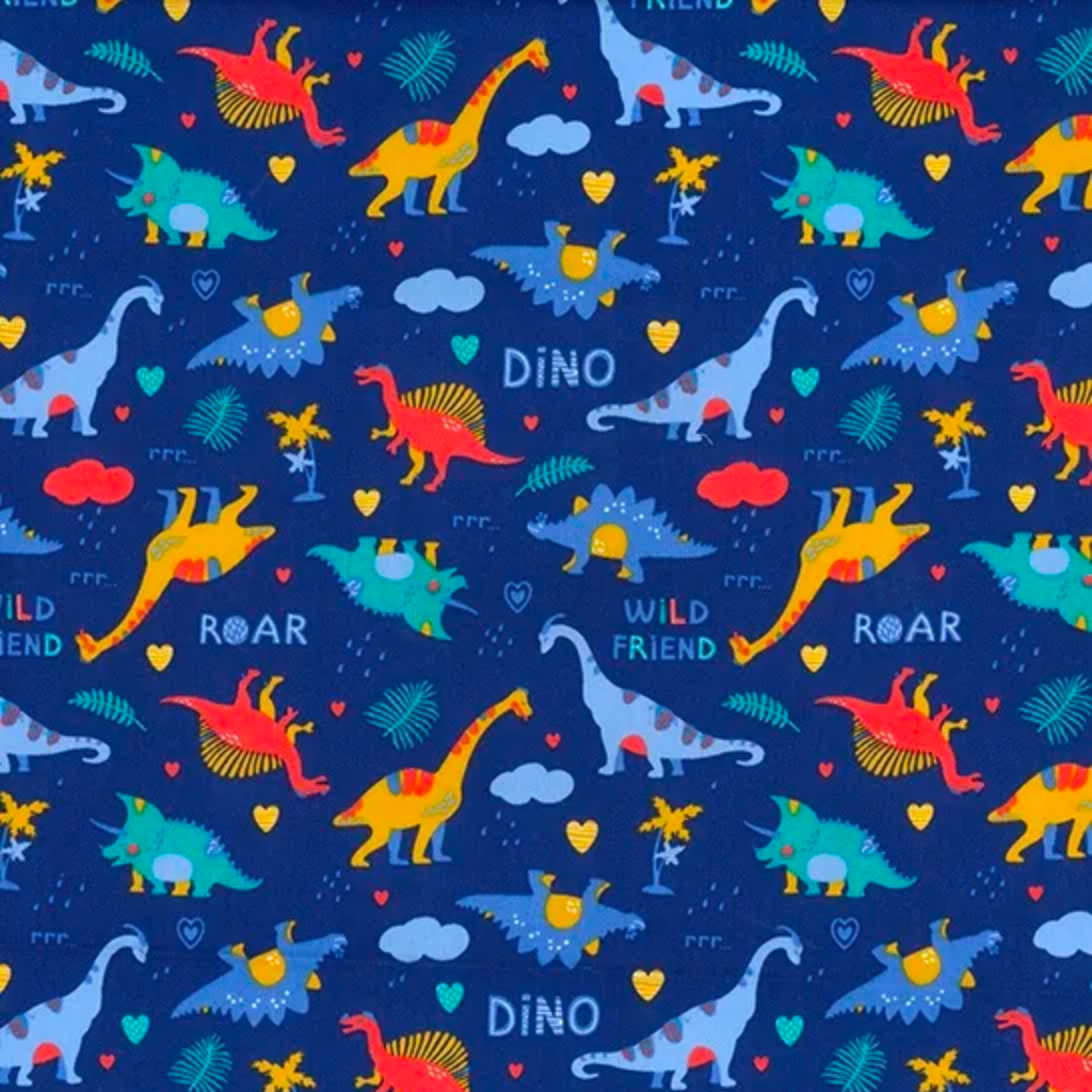 Blue Dinosaur Cotton Poplin Fabric