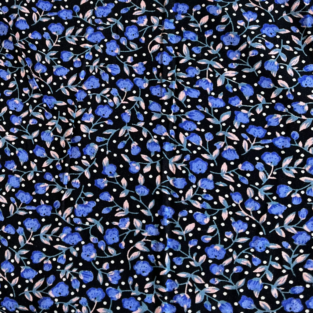 Blue and Black Floral Viscose Fabric