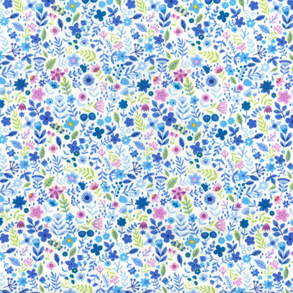 Blue Floral Lavender Mix Cotton Poplin