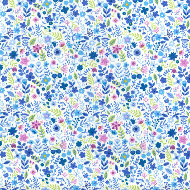 Blue Floral Lavender Mix Cotton Poplin