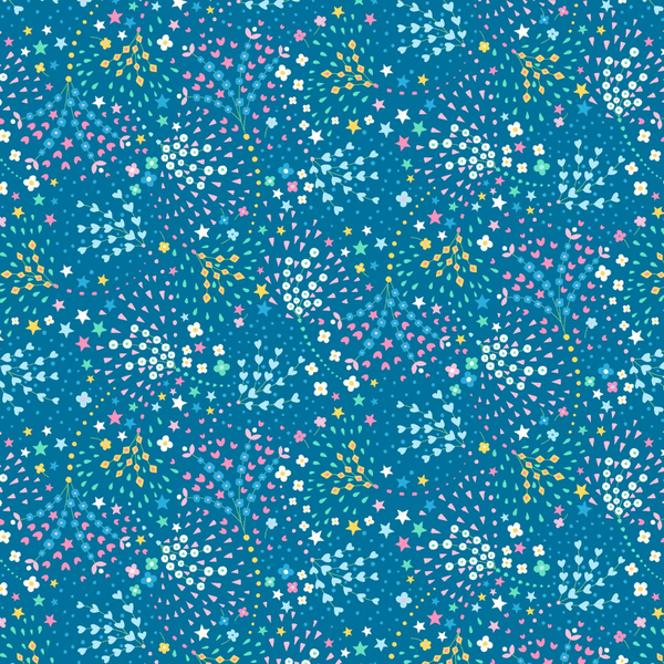 Blue Floral Star Kaleidoscope Ace Cotton Lawn Fabric - Dashwood Studio