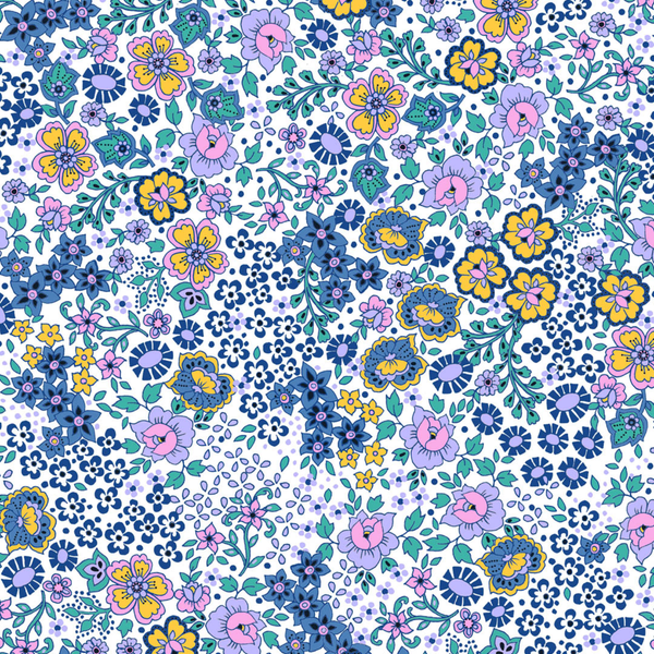 Blue Lavender Floral Cotton Lawn Fabric - Dashwood Studio