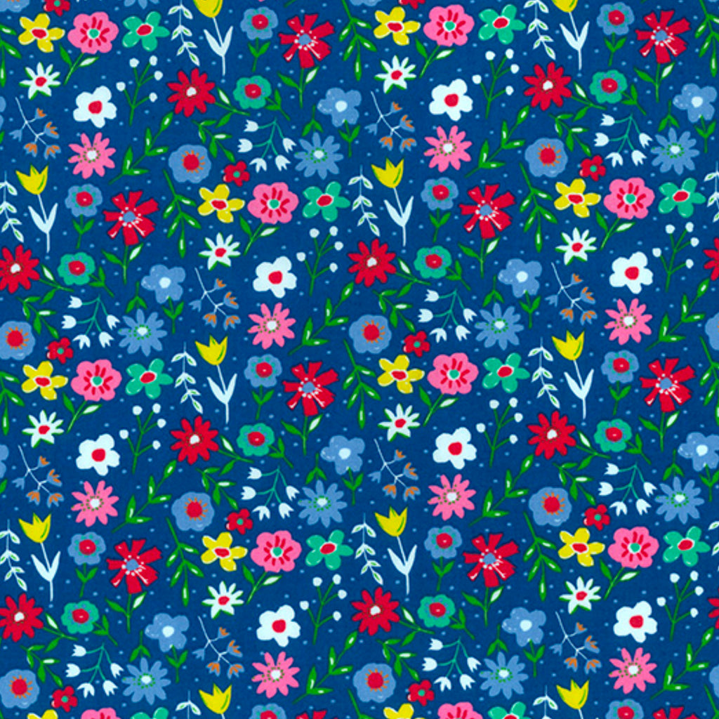 Blue Multi Cotton Poplin Fabric