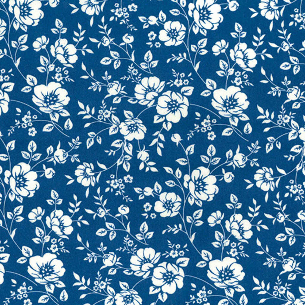Blue White Floral Cotton Poplin Fabric