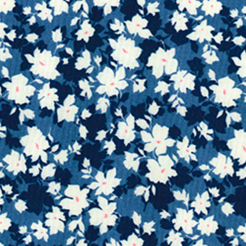 White On Blue Floral Cotton Poplin Fabric
