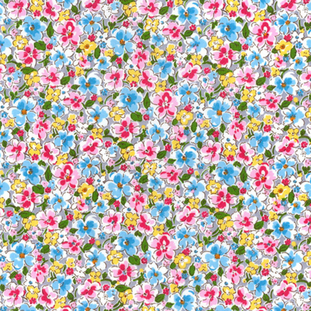 Blue and Pink Mixed Floral Cotton Poplin Fabric