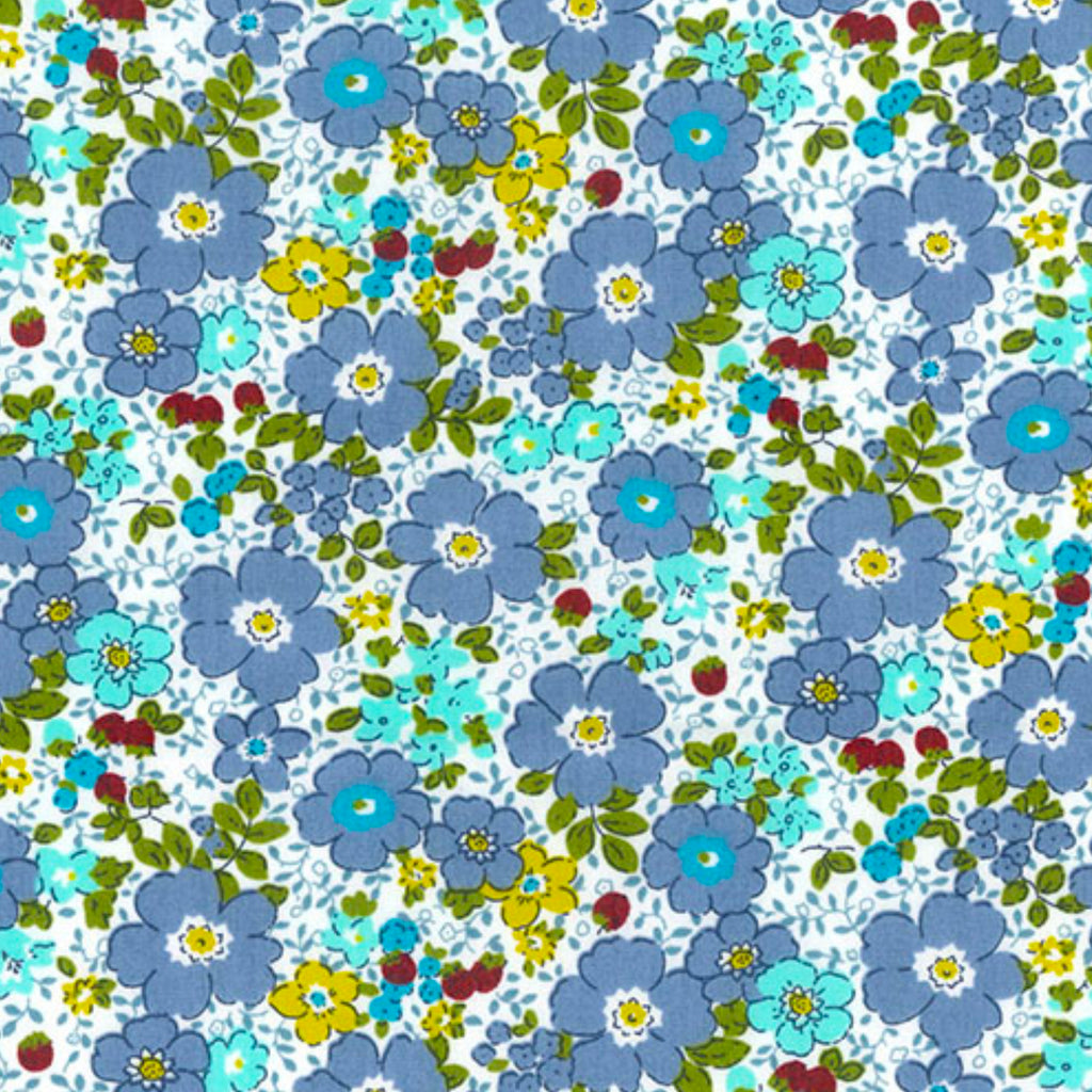 Blue and Aqua Floral Cotton Poplin Fabric