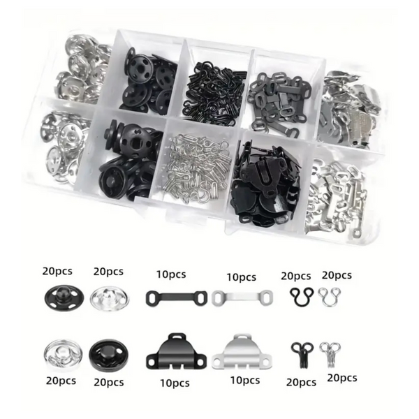 Button Fasteners, Hooks and Eyes & Concealed Buckles Set