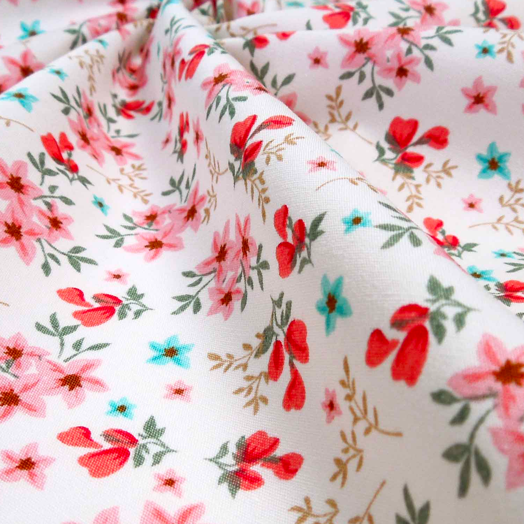 Coral Pink Floral Cotton Poplin Fabric