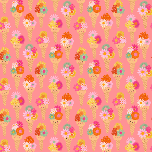 Coral Floral Ice Cream Cones Cotton Fabric - Dashwood Studio