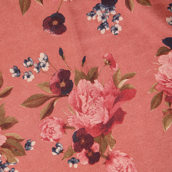 Coral Pink Floral Stretch Suede Fabric 