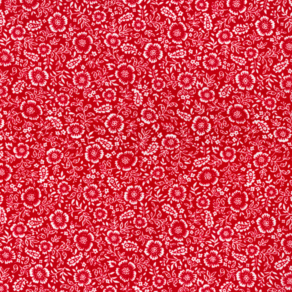 Crimson Red Floral Cotton Poplin