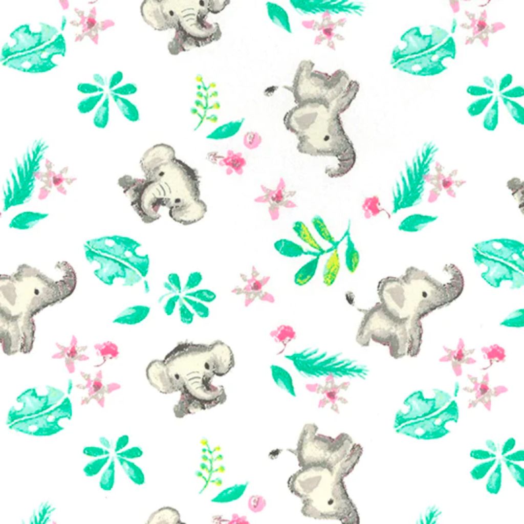 Elephant and Leaves Jersey Fabric