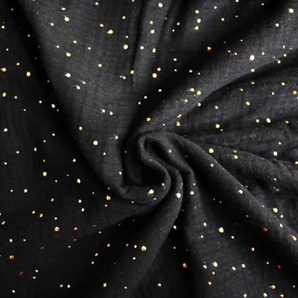 Gold Speckled Black Double Gauze Fabric