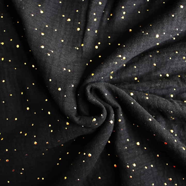 Gold Speckled Black Double Gauze Fabric