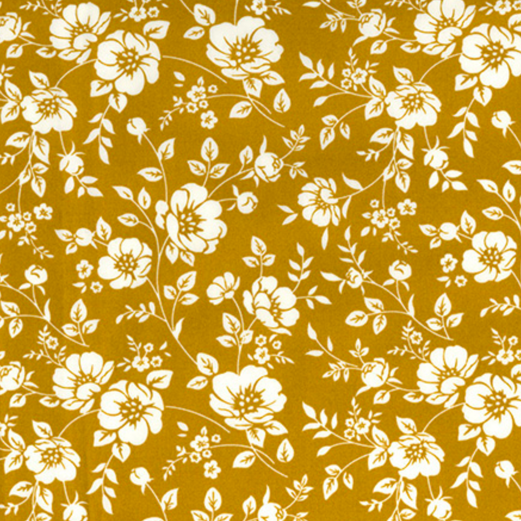 Gold White Floral Cotton Poplin Fabric