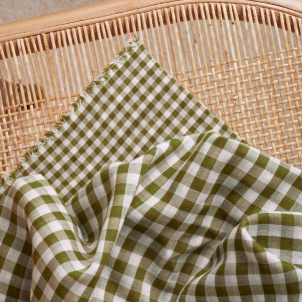 Green Gingham Double Gauze Fabric - Atelier Brunette