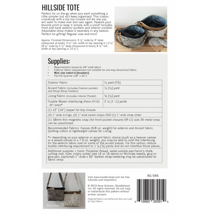 Hillside Handbag Sewing Pattern - Noodlehead