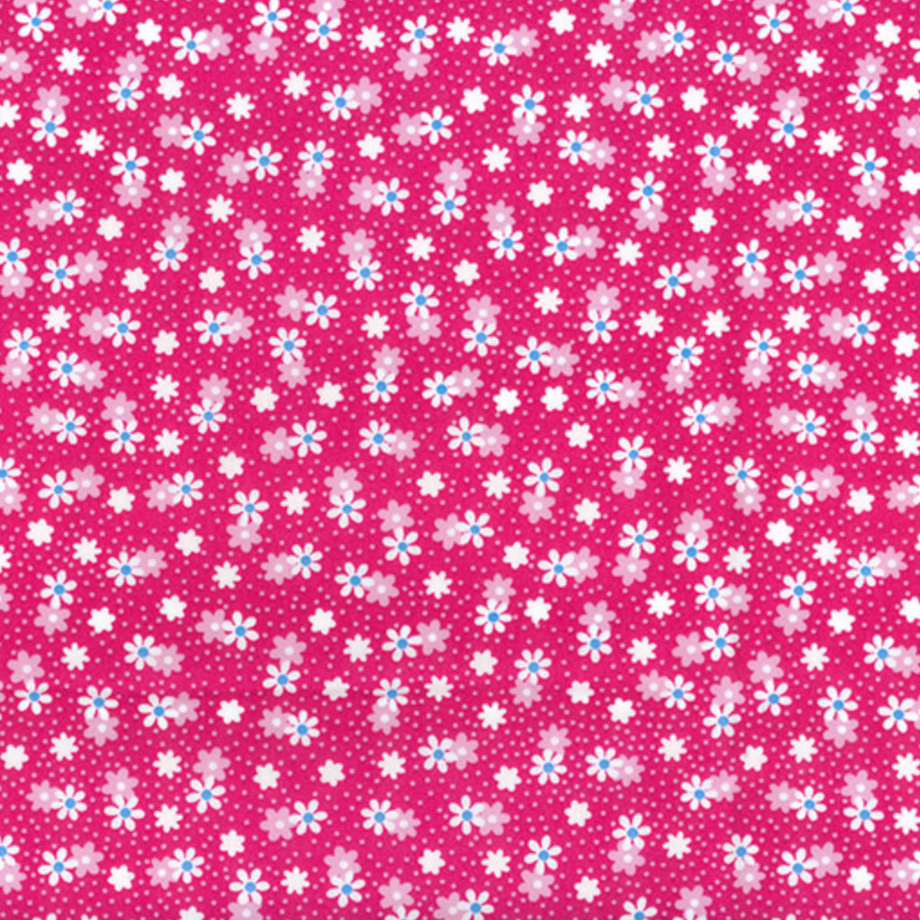 Hot Pink Mini White Floral Cotton Poplin Fabric