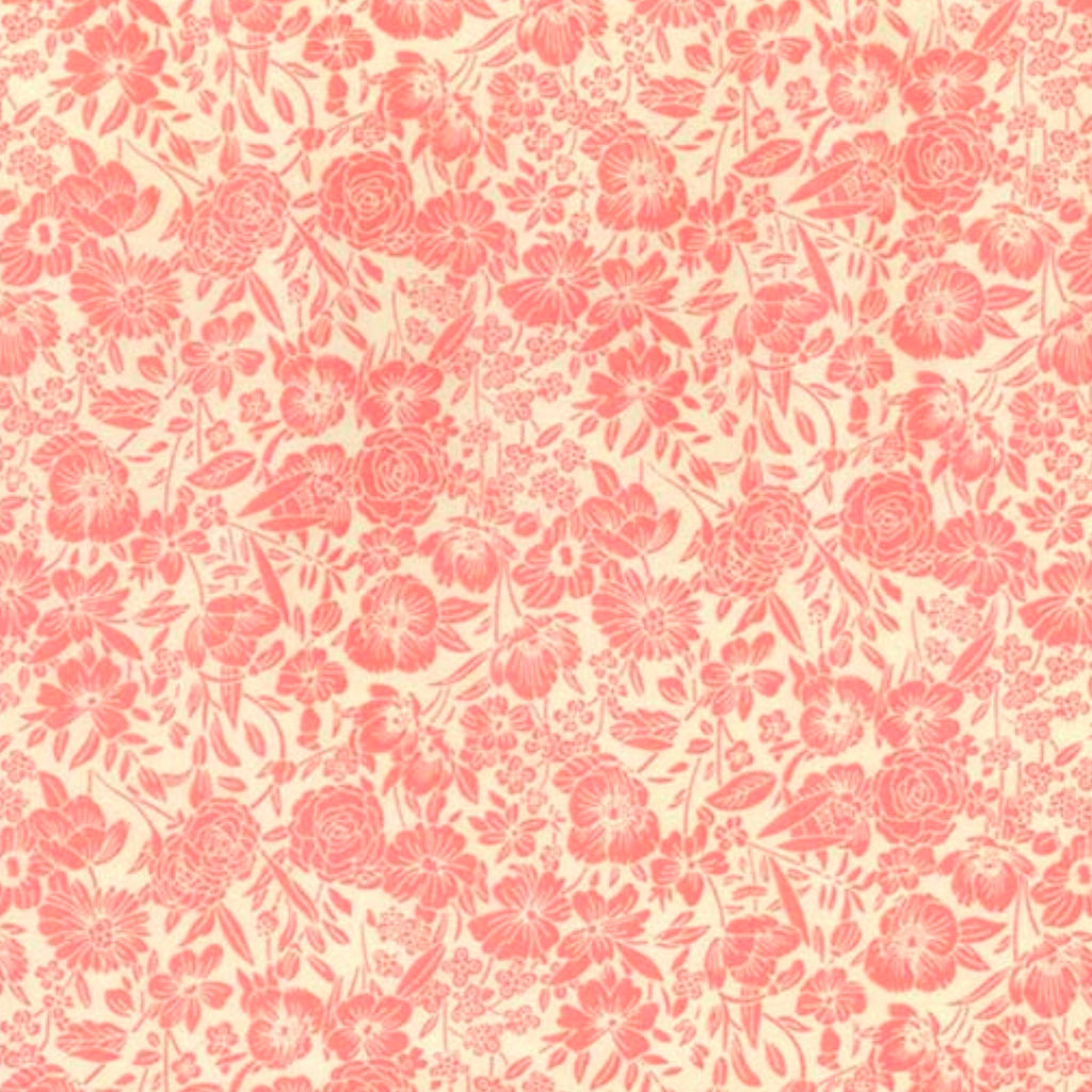 Ivory Pink Rose Floral Cotton Poplin Fabric