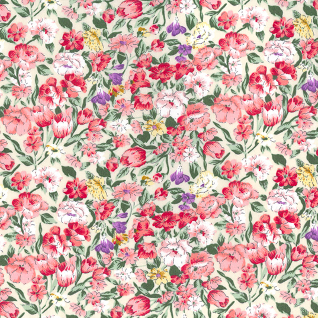 Ivory Pink Vintage Floral Cotton Poplin Fabric