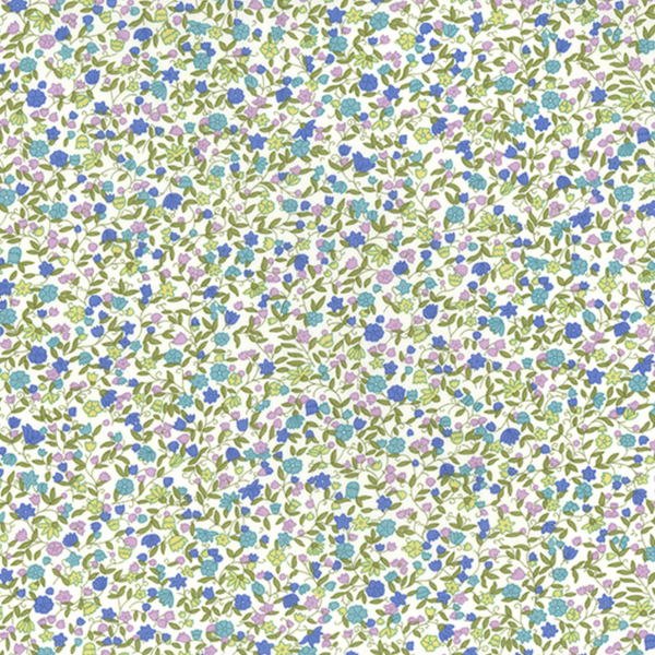 Ivory Green & Blue Mixed Floral Cotton Poplin Fabric