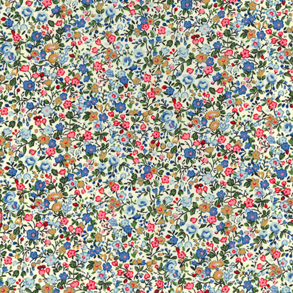 Ivory, Red & Blue Mixed Floral Cotton Poplin Fabric