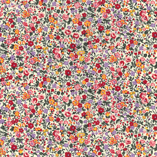 Ivory Red Yellow & Green Mixed Floral Cotton Poplin Fabric