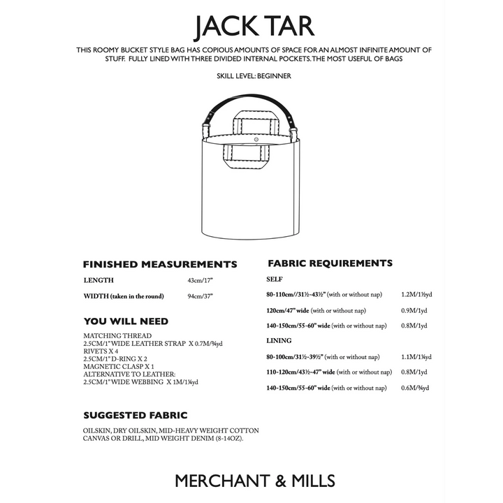 Jack Tar Bag Pattern Back Cover & Measurements
