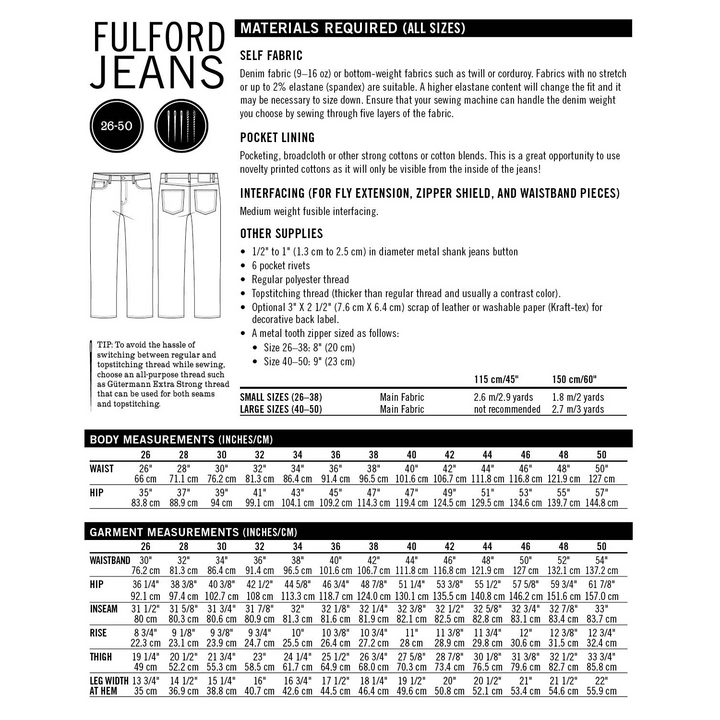 Fulford Jeans Mens Sewing Pattern - Thread Theory Patterns
