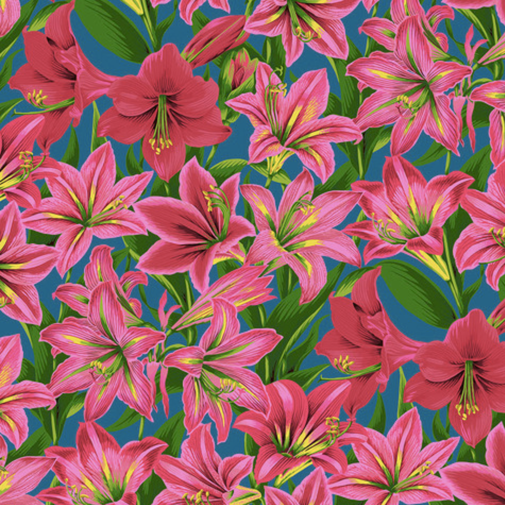 Kaffe Fassett Amaryllis Pink Blue Floral Fabric