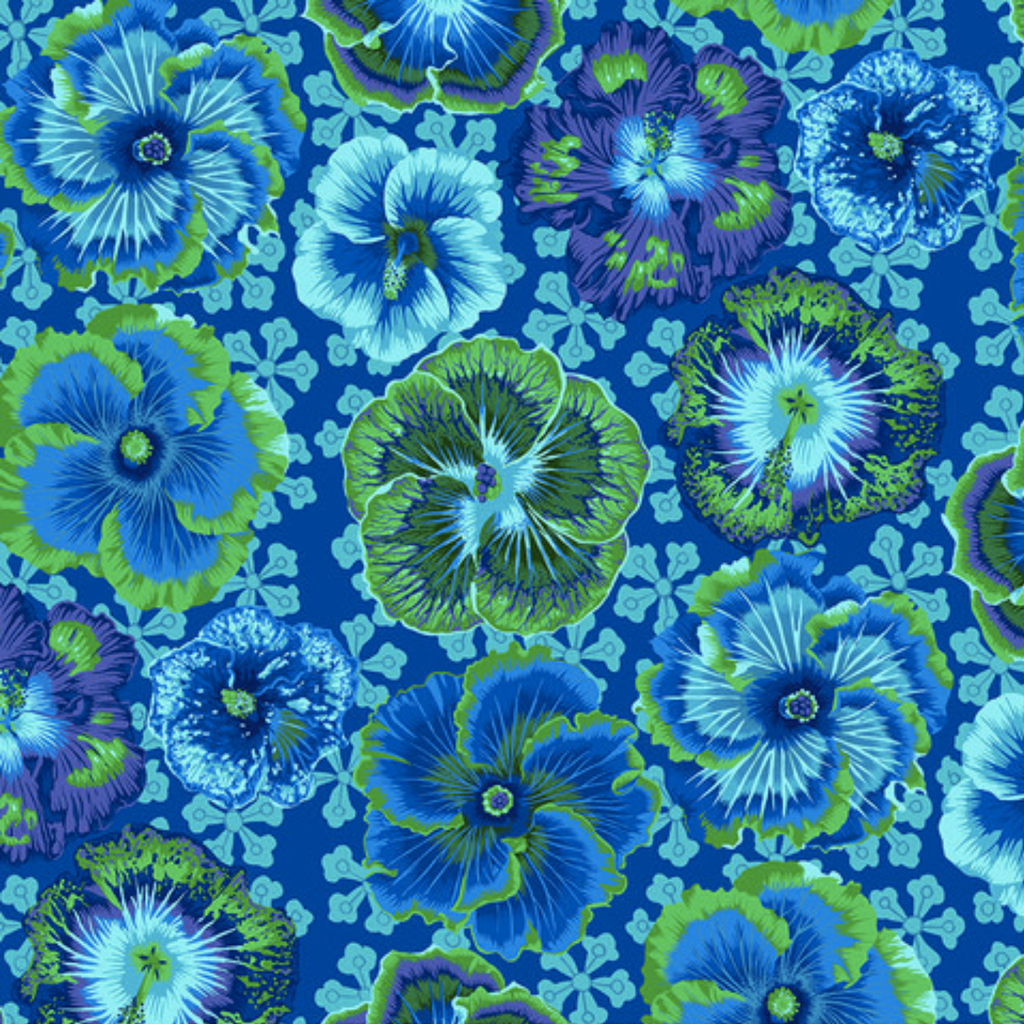 Kaffe Fassett Blue Green Purple Hibiscus Flower Floral Cotton Fabric