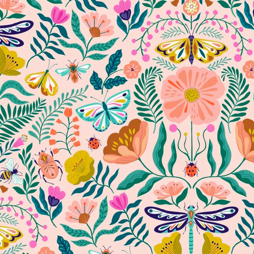 Light Pink Butterfly Print Cotton Fabric - Dashwood Studio 2076