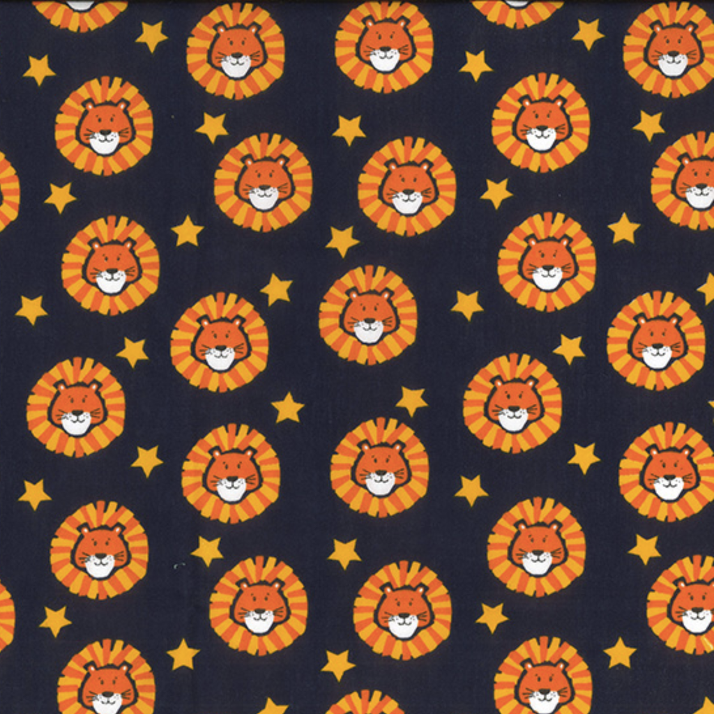 Lions and Stars on Navy Polycotton Fabric