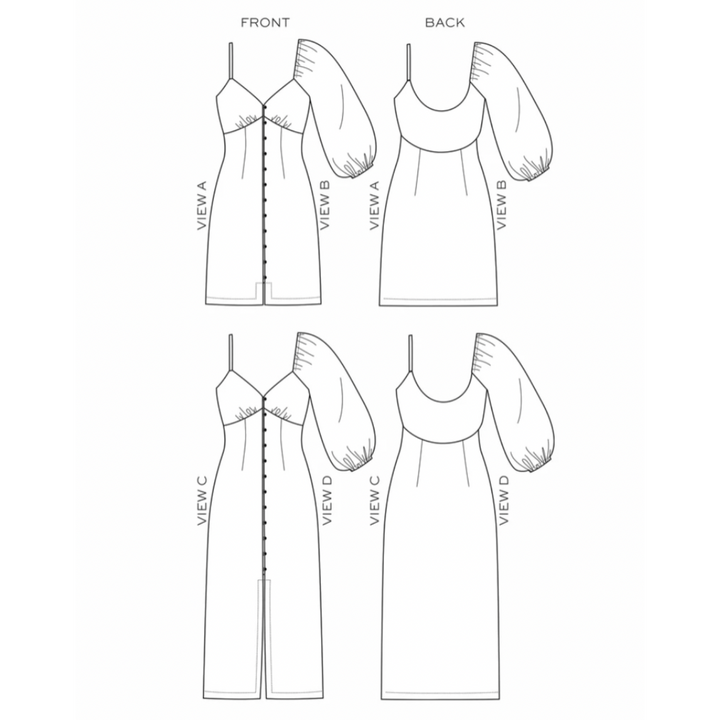 Lora Dress Sewing Pattern Size 0-18 - True Bias (illustrations)