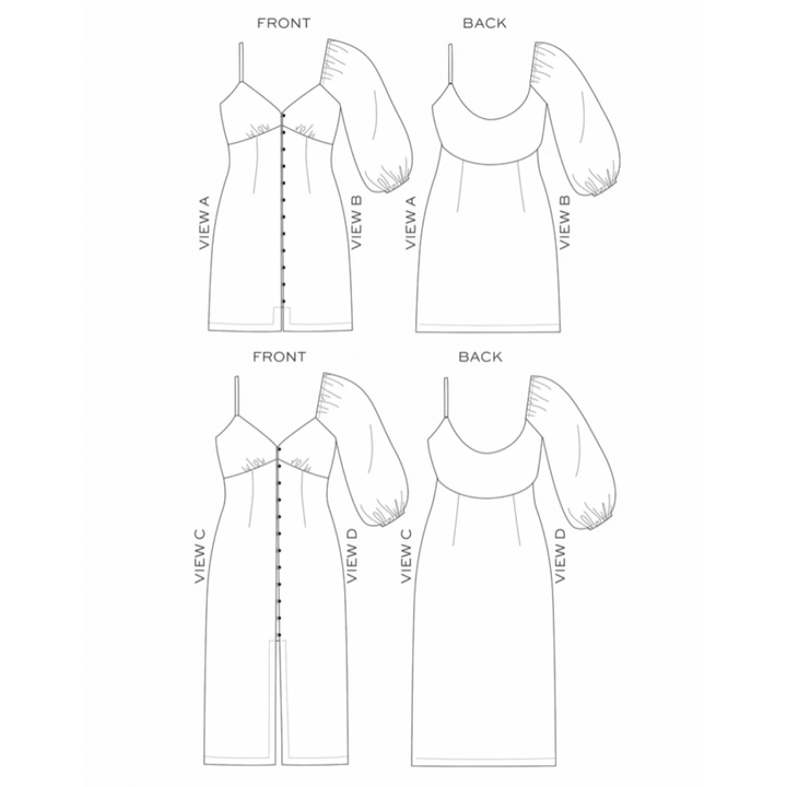 Lora Dress Sewing Pattern Size 14-32 - True Bias - illustrations