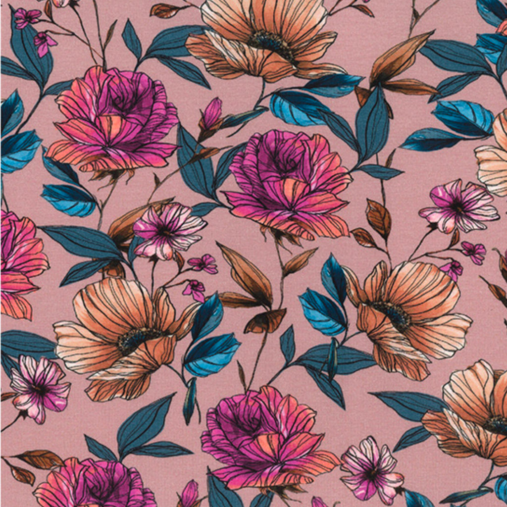 Mauve Purple Floral Cotton Jersey Fabric