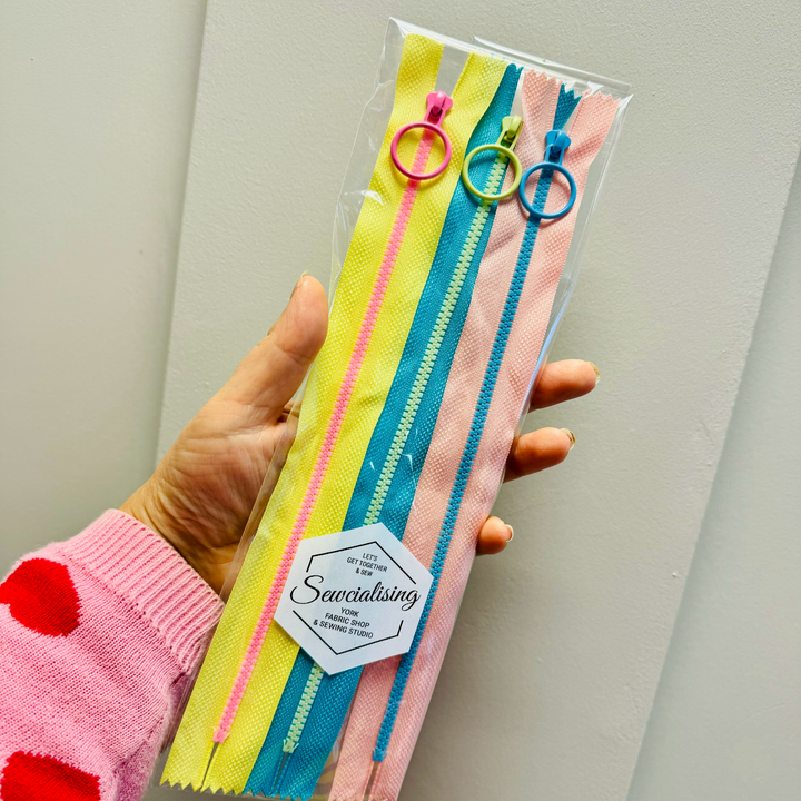 Multi Coloured Zips Yellow Pink and Blue