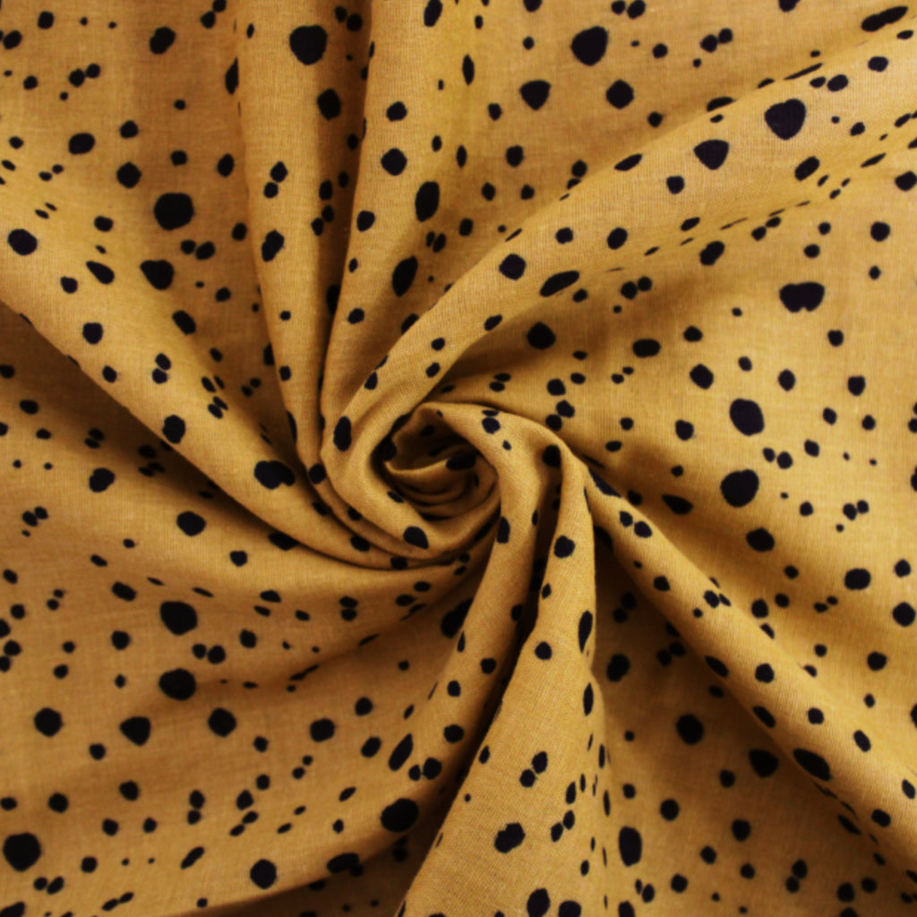 Mustard Animal Spotty Double Gauze Fabric