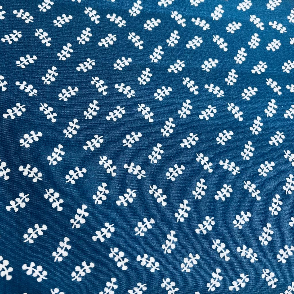 Navy Leaf Cotton Poplin Fabric