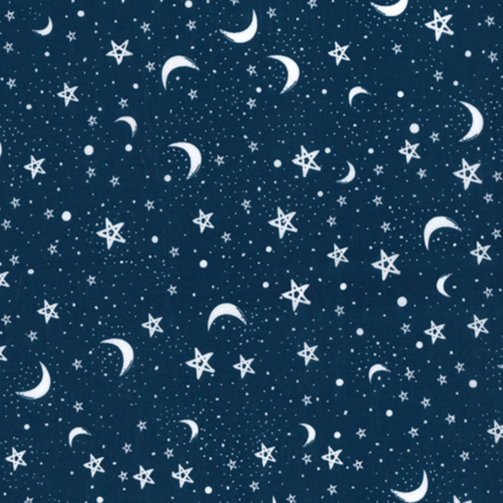 Navy Moon and Stars Polycotton Fabric