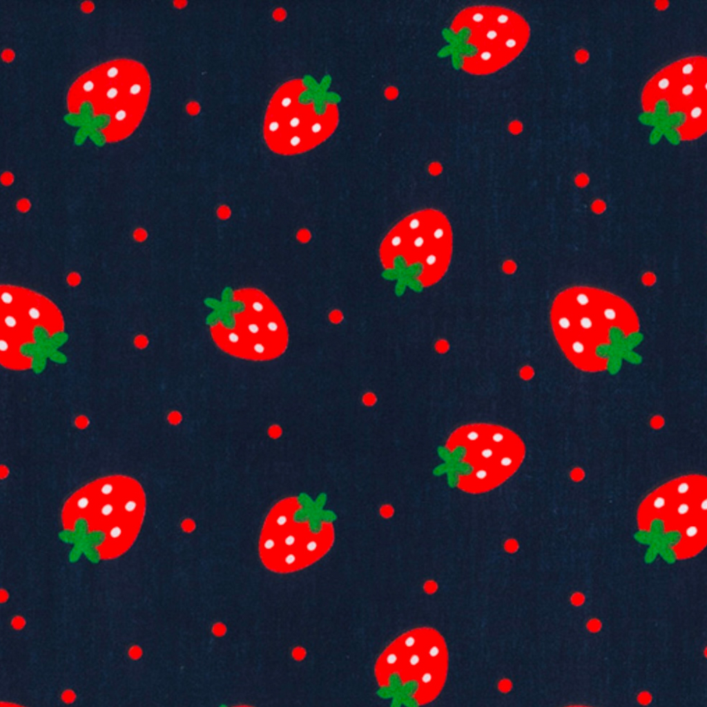 Navy Strawberry Polycotton Fabric