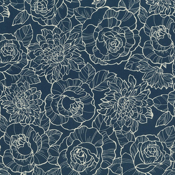 Navy Rose Cotton Poplin Fabric