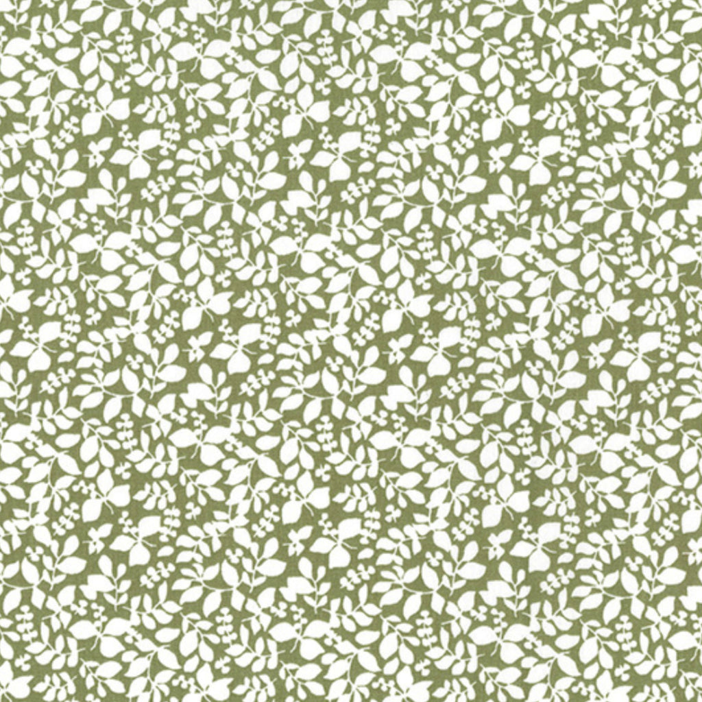 Olive Green Ivory Floral Cotton Fabric