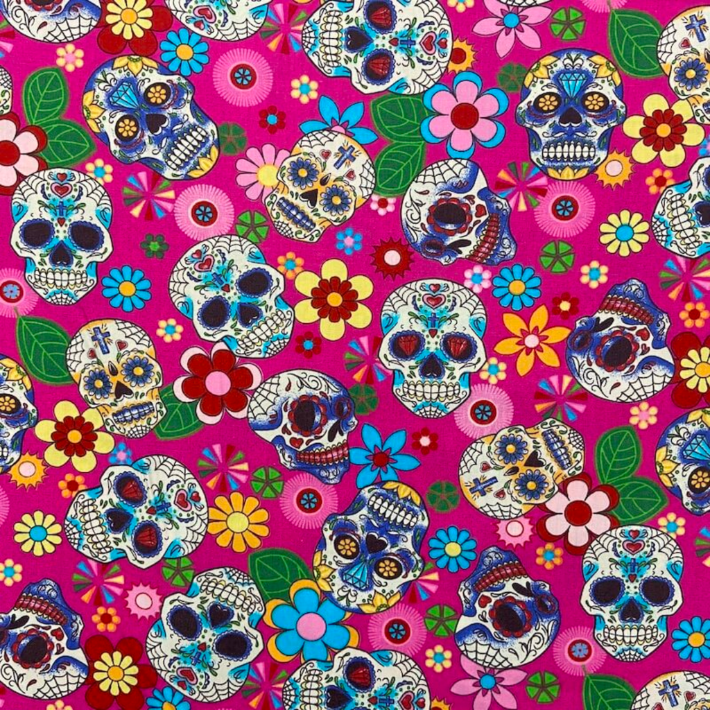 Pink Skull Cotton Poplin Fabric