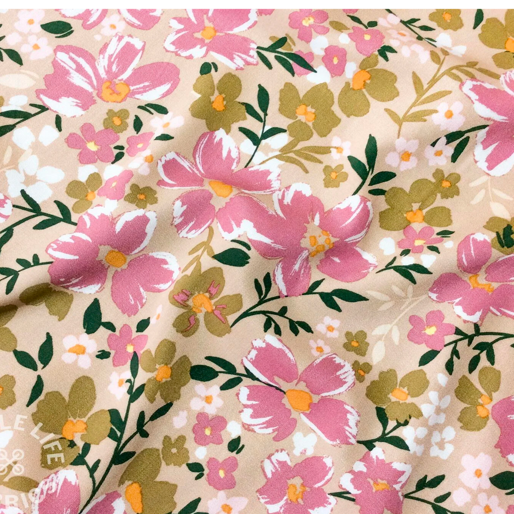 Pink Sand Floral Stretch Viscose Fabric